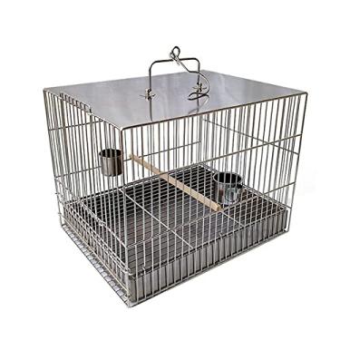 Imagem de KIZQYN Gaiola de pássaro quadrada de aço inoxidável gaiola de papagaio com pássaro de banho fora do estojo de transporte de uma peça soldagem gaiola de criação de animais de estimação gaiola de voo