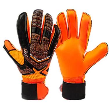 Imagem de Luvas de goleiro ao ar livre futebol luvas de látex macias com proteção de dedo homens mulheres engrossar kits de goleiro de futebol para jogo, laranja, 10 (comprimento: 20 cm)