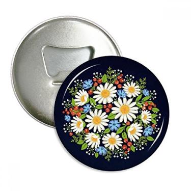 Imagem de Imã de geladeira com folhas brancas de crisântemo, abridor de garrafas e flores