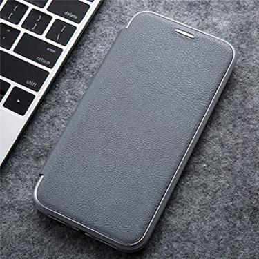 Imagem de Capa de couro de luxo para iPhone 14 13 12 Mini 11 Pro XS Max XR X 7 8 Plus SE 2020 2022 Carteira Slot para Cartão Magnético Capa Cinza para iPhone 11ProMax 6,5 polegadas