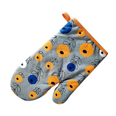 Imagem de Luvas de forno Luvas de churrasco Luvas de cozinha para cozinhar assar grelhar acolchoado isolado, forma de ajuste natural, algodão, amarelo, 28 * 18 cm