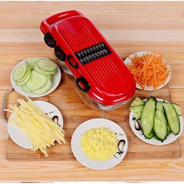 Imagem de cortador de mandolina + cortador de alimentos - cortador de vegetais 7 em 1 - cortador de batata, cortador de cebola, cortador de vegetais - leve e fácil de limpar, aço inoxidável, design à prova de lesões, vermelho