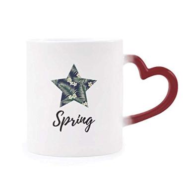 Imagem de Caneca branca tropical com desenho de planta sensível ao calor Caneca vermelha que muda de cor