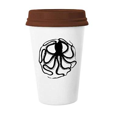 Imagem de Caneca de cerâmica com estampa de vida marinha polvo preto copo de café copo de cerâmica