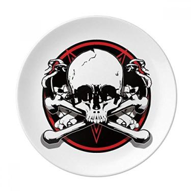Imagem de Prato de sobremesa com estampa de pirata de esqueleto decorativo de porcelana de 20 cm para jantar em casa