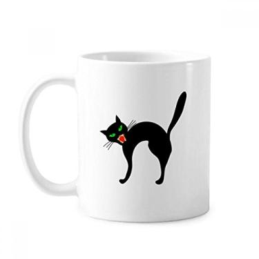 Imagem de Caneca de cerâmica para o Dia das Bruxas Gato preto assustador Caneca de porcelana de café
