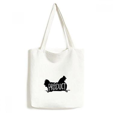 Imagem de Bolsa de lona preta com desenho de animal de galinha natural bolsa de compras casual bolsa de mão