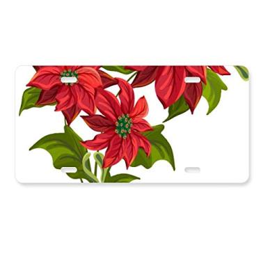 Imagem de DIYthinker Buquê de poinsétia de flores de Natal, placa de licença vermelha, etiqueta de aço inoxidável para decoração de automóveis