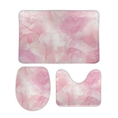 Imagem de Top Carpenter Conjunto antiderrapante de 3 peças de tapete de banheiro com pintura de tinta rosa tapete macio + tampa de vaso sanitário + tapete para decoração de banheiro