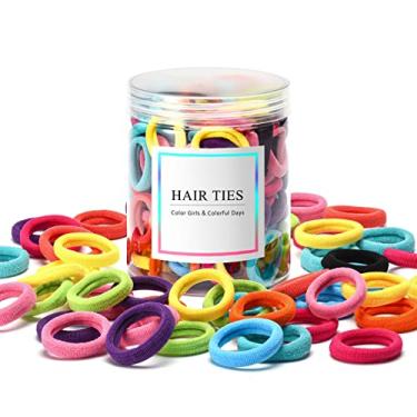Imagem de Omszte, 100 peças de laços de cabelo de bebê, sem costura, de algodão, para meninas e crianças, multicoloridos, elásticos pequenos e macios para rabo de cavalo (10 cores)