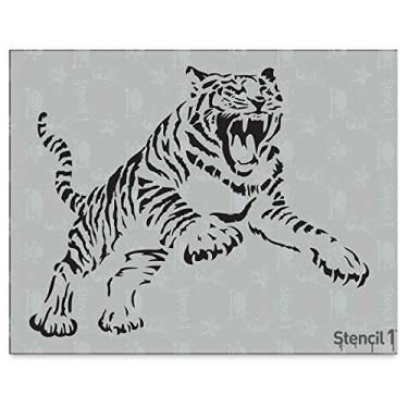 Imagem de Stencil1 Estêncil Tigre Durável Qualidade Reutilizável Estêncil para Pintura - Crie Artesanato e Decoração em Estêncil - Decoração em Paredes de Tecido e Móveis Arte Reciclável - 21,5 x 28 cm