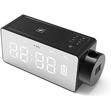 Imagem de Relógio Despertador Digital Com Projetor LED Espelho Sem Fio Alto-falante Bluetooth Alarme Duplo Rádio FM Porta De Carregamento USB Presente,Preto,Constructive23