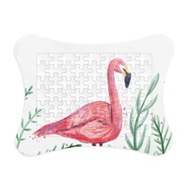 Imagem de Moldura de quebra-cabeça de plantas de flamingo tropical, decoração de quadros, ornamento de jogo de quebra-cabeça