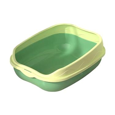 Imagem de IEUDNS Caixa de areia para gatos, parte superior aberta, comadre para gatos resistente, destacável, suprimentos de alta face, semi-fechado, fácil de limpar, amarelo verde