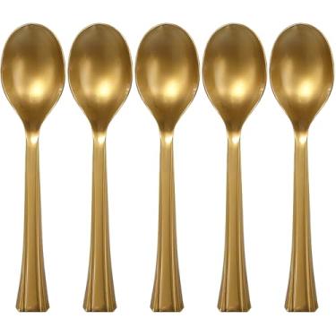 Imagem de Lillian Tablesettings Saco de colher de sopa | Ouro | Pacote de 48 talheres de plástico, 26,6 x 21,5 x 2,5 cm