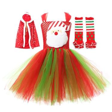 Imagem de Vestidos de Natal para meninas,Fantasia de vestido fofo - Traje de cosplay com capa tutu saia vestido de palco vermelho para 2-12 anos de idade, traje de vestido fofo Shakven