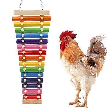 Imagem de Dnoifne Brinquedo grande de xilofone de galinha colorido, brinquedo de xilofone engraçado para pendurar com 15 chaves de metal, acessórios de brinquedo de gaiola para galinha, pintinho, pássaro,