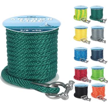Imagem de Corda de âncora 1,5 m x 9,5 cm Linha de âncora trançada de alta qualidade MFP com dedal de aço inoxidável 316 e manilha resistente corda de âncora marinha verde floresta