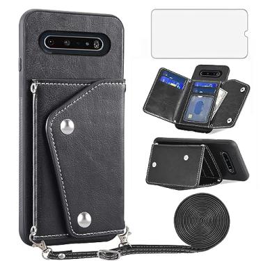 Imagem de Asuwish Capa de telefone para LG V60 ThinQ V60ThinQ 5G G9 Thin Q Capa carteira com protetor de tela, suporte para cartão de crédito, alça transversal, acessórios de couro para celular LGV60 V 60