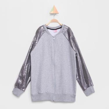 Imagem de Jaqueta Moletom For Girl Peluciado Manga Raglan Paetê Feminina-Feminino