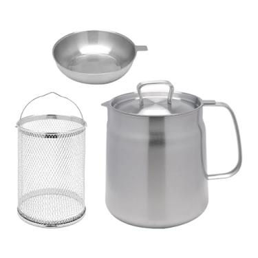 Imagem de Generic aço inoxidável fritadeira profunda cesta de fritura antiaderente universal batatas fritas pote óleos armazenamento jar para batatas fritas