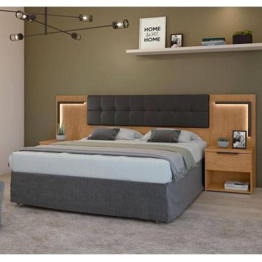 Imagem de Cabeceira Box Casal 160 Ambiente Calitan Amêndoa Clean Com Led - Lopas