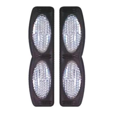 Imagem de Par Luminoso Oval Refletor Duplo Cristal Base Preta para Porta Lateral Linha Leve e Pesada Carros e Caminhões - Olho de Gato Universal