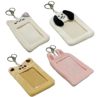 Imagem de WAYUTO Pacote com 4 porta-cartões fotográficos de pelúcia Kpop com chaveiro e fecho lagosta, capa Kpop Photocard Kpop, protetor de photocard Kpop para amantes de Kpop