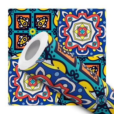 Imagem de Papel De Parede Vinílico Colorido Azulejo Português Cozinha 5m - DELIQ
