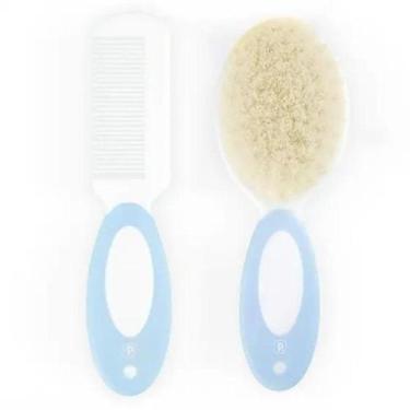 Imagem de Kit higiene bebes pente + escova cerdas naturais Pimpolho AZUL