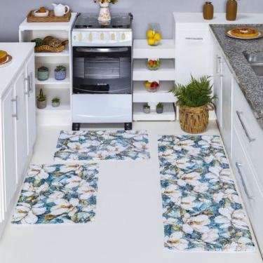 Imagem de Jogo de Passadeira + Tapete 3 pç Cozinha Corredor Quarto Sala Malha Fr