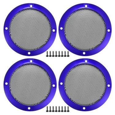 Imagem de ACROPIX Capa universal para grades de alto-falante de carro de 7,6 cm em malha redonda de 7,6 cm caixa protetora de subwoofer com parafusos de montagem azul ferro - pacote com 4