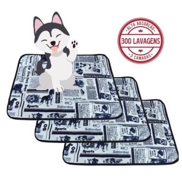Imagem de Kit com 3 Tapetinhos Alta Absorção para Pets 70x50 Jornal 3 Camadas - 
