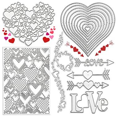 Imagem de 8 peças de moldes de corte de coração com letras de amor, moldes de metal, corte feliz dia dos namorados, estênceis para álbuns, cartões, álbum de fotos, artesanato faça você mesmo e decoração de dia dos namorados