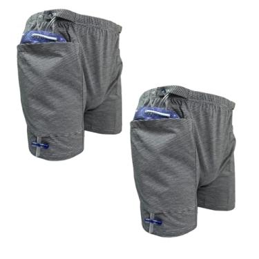 Imagem de BOYUDZLTD Pacote com 2 shorts de nefrostomia, calças de urina, bolsa de cateter para bolsa de drenagem de ostomia, idosos, cuidados com incontinência (listras, grande)