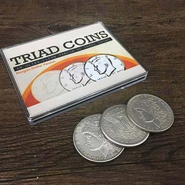 Imagem de SUMAG Triad Coins (Morgan Gimmick) Magic Tricks Produce Vanish Change Three Coin Magic Close up Illusions Gimmick Props Mentalism Fun