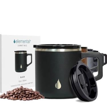 Imagem de Elemental Caneca térmica Summit de 355 ml para bebidas frias ou quentes, até 6 horas quente, tampa à prova de estilhaçamento, caneca leve de aço inoxidável isolada a vácuo com forro de cobre para uso interno e externo, preta