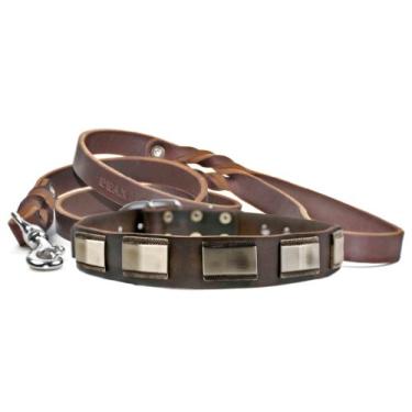 Imagem de Conjunto Dean and Tyler com uma coleira leve branca de 66 cm por 3,5 cm com uma coleira combinando Love To Walk, gancho de pressão de aço inoxidável de 1,8 m, marrom