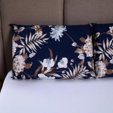 Imagem de Jogo de Lençol CASAL 3 Peças 100% Algodão 200 Fios Lençol Com Elastico Lençol e Fronha ESTAMPADO CAMA BOX E COMUM (CASAL 3 PEÇAS, FLORAL MARINHO)