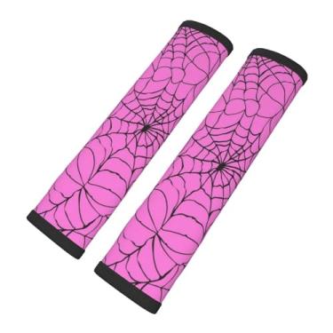 Imagem de Capa de almofada de cinto de segurança de carro de teia de aranha rosa, pacote com 2 protetores de ombro para cinto de segurança automotiva, acessórios de carro para mulheres, serve para todos os