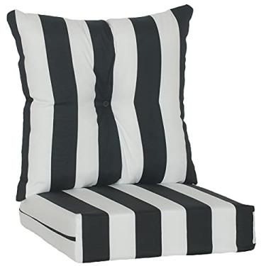 Imagem de RULU 02551 Conjunto de 2 peças para ambiente externo/interno (assento 55,88 cm x 55,88 cm x 12,70 cm + almofada traseira 58,42 cm x 58,42 cm x 17,78 cm) listras cabana preto/branco
