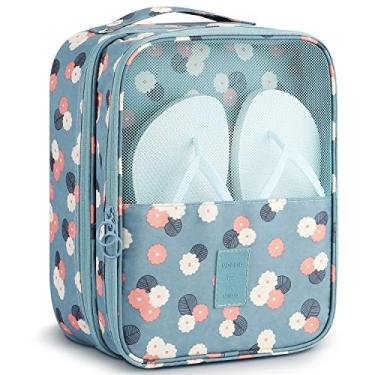 Imagem de Bolsa para sapatos Mossio com capacidade para 3 pares de sapatos para viagem e uso diário., Flor azul, One_Size