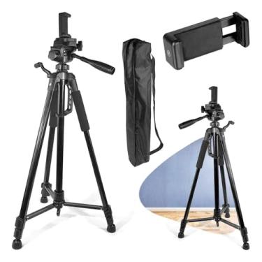 Imagem de Tripé Profissional Câmera e Celular em Alumínio, 1,60m de Altura Máxima, com Suporte e Travas, Pés Antiderrapantes