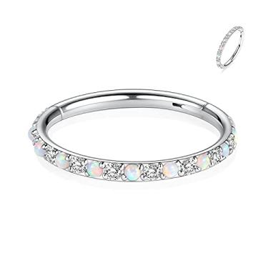 Imagem de PEAKLINK 20G 18G 16G 14G CZ/Opala Aço Inoxidável Sem Costura Articulada Segmento Anel de Piercing para Cartilagem de Concha de Septo Helix 6/7/8//9/10/12 mm