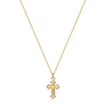 Imagem de MEVECCO Colar feminino com cruz de ouro delicado banhado a ouro 18 K, delicado minimalista, zircão cúbico, cruz, joias fofas para presente de fé/crucifixo, Latão, Sem Pedra Preciosa