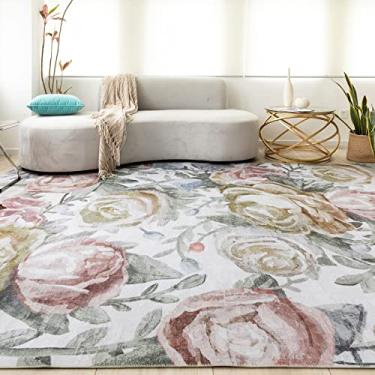 Imagem de DECOMALL Tapetes de área laváveis jasmim 8x10 pés, tapete antiderrapante floral moderno colorido, tapete grande macio e fino para sala de estar quarto, 2,4x3 m rosa / multi