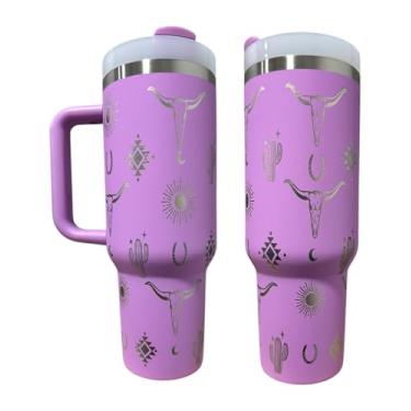 Imagem de Silva lining designing Garrafa de água de aço inoxidável 1,134 g copo Longhorn Bottle Bull tumbler presente de vaca copo ocidental garrafa de água ocidental (roxo-longhorn)