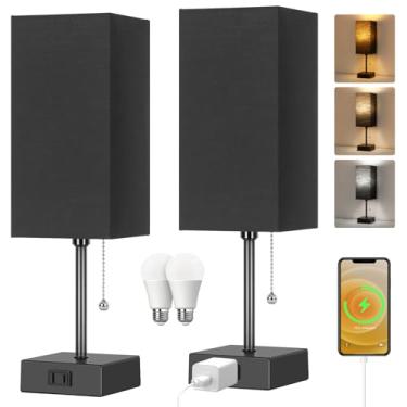 Imagem de Dott Arts Conjunto De Abajur Para Quarto Com 2,3 Lâmpadas De Cabeceira Coloridas Com Corrente De Puxar, Abajures De Mesa Para Mesa De Cabeceira Com Tomadas Ca, Abajures De Luz Noturna Com 2 Lâmpadas