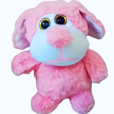 Imagem de Brinquedo Pelucia Cachorrinho Rosa Olho de Vidro 20cm para Criança Presente Decoração