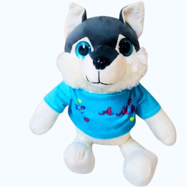 Imagem de Brinquedo Pelucia Cachorrinho Azul Olho de Vidro 25cm para Criança Presente Decoração